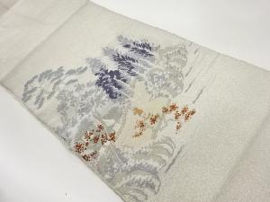 綴れ木々に道・家・人物模様織出し名古屋帯